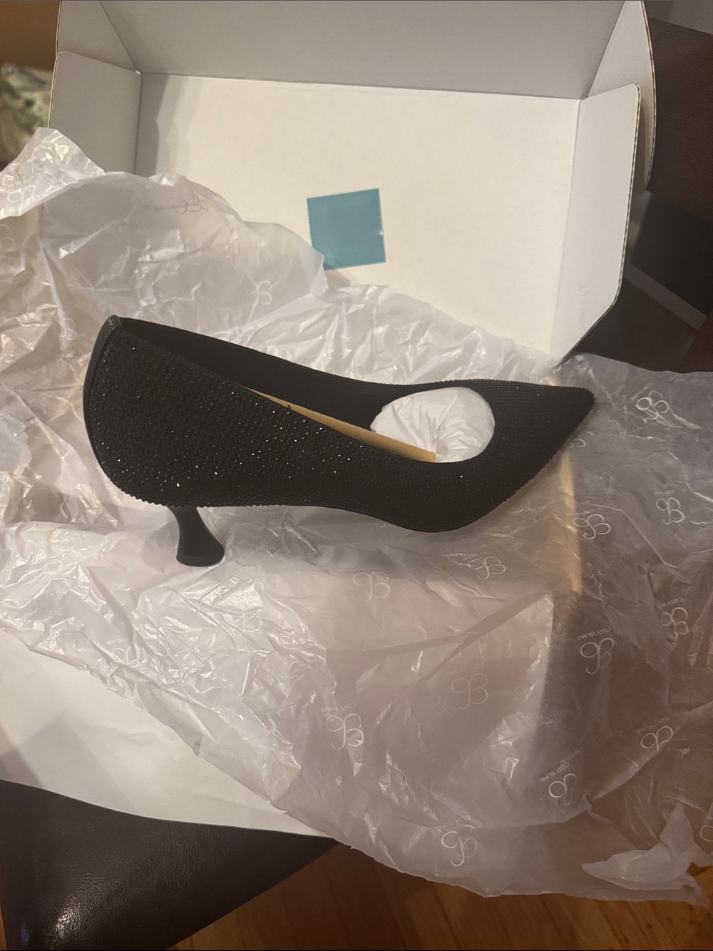 Black Sparkle Kitten Heel Pumps